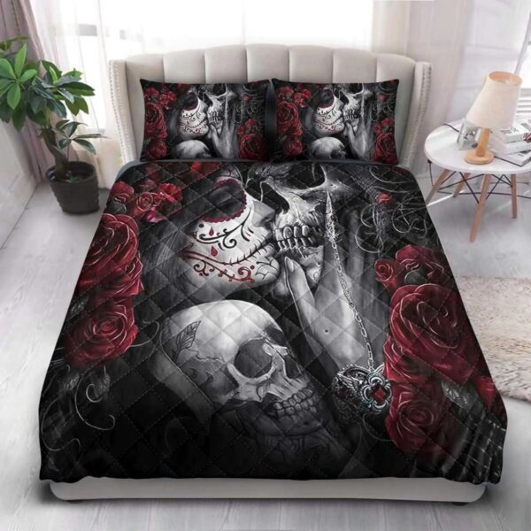 Skull Couple Quilt Set Rose