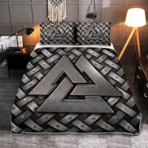 Viking Quilt Set Silver Valknut Symbol