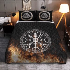 Viking Quilt Set Vegvisir On Fire